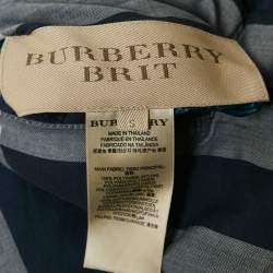 Pre Owned Burberry Brit Blue Nylon Quilted Zip-Up Hooded Reversible Jacket S