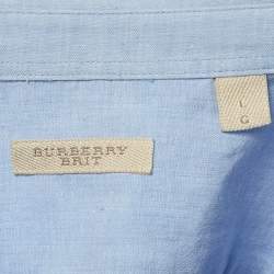 مملوكة مسبقًا Burberry Brit Blue Cotton and Linen Button Down Shirt L