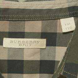 Pre Owned Burberry Brit Brown Checks Cotton Long Sleeve Shirt XXL