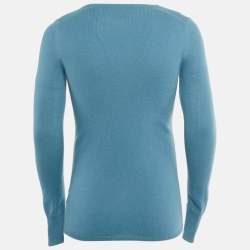 Pre Owned كنزة بربري بريت كاشمير زرقاء برقبة على شكل V مقاس صغير