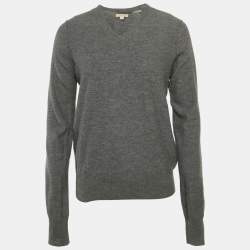 Pre Owned Burberry Brit Grey Wool Knit Elbow Patch Sweater M