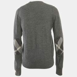 Pre Owned Burberry Brit Grey Wool Knit Elbow Patch Sweater M