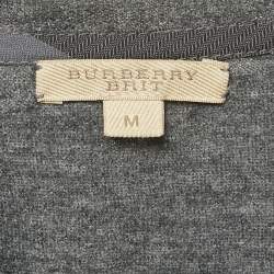 Pre Owned Burberry Brit Grey Wool Knit Elbow Patch Sweater M