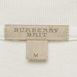 Pre Owned Burberry Brit White Pique Logo Detail Polo T-Shirt M
