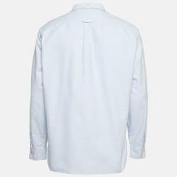 Pre Owned Burberry Blue Logo Embroidered Cotton Button Down Shirt XL