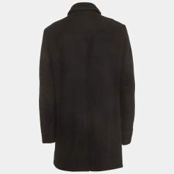Pre Owned Burberry Brit Black Felt Wool Blend Single Breasted Coat L   