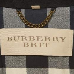 Pre Owned Burberry Brit Black Felt Wool Blend Single Breasted Coat L   