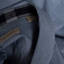 Pre Owned Burberry Brit Blue Striped Cotton Button Down Shirt L
