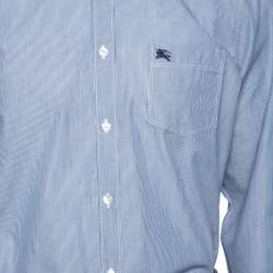Pre Owned Burberry Brit Blue Striped Cotton Button Down Shirt L