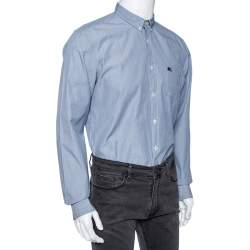 Pre Owned Burberry Brit Blue Striped Cotton Button Down Shirt L