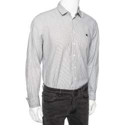 Pre Owned Burberry Brit Grey Striped Cotton Button Front Shirt L
