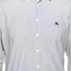 Pre Owned Burberry Brit Grey Striped Cotton Button Front Shirt L