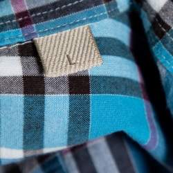 Pre Owned Burberry Brit Blue Checked Cotton Button Front Shirt L