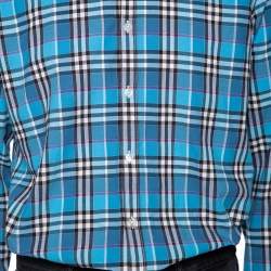Pre Owned Burberry Brit Blue Checked Cotton Button Front Shirt L
