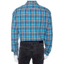 Pre Owned Burberry Brit Blue Checked Cotton Button Front Shirt L