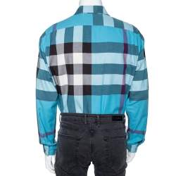 Burberry Brit Blue Checked Cotton Button Front Shirt L  