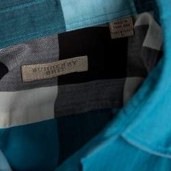 Burberry Brit Blue Checked Cotton Button Front Shirt L  