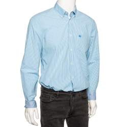 Burberry Brit Blue Micro Checked Cotton Button Down Shirt L