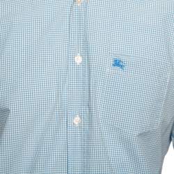 Burberry Brit Blue Micro Checked Cotton Button Down Shirt L