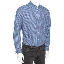 Burberry Brit Blue Checked Cotton Pocketed Button Down Shirt L