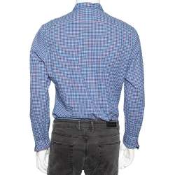 Burberry Brit Blue Checked Cotton Pocketed Button Down Shirt L
