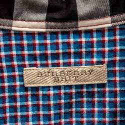 Burberry Brit Blue Checked Cotton Pocketed Button Down Shirt L
