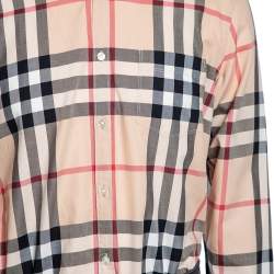 Pre Owned Burberry Brit Beige Checked Cotton Pocketed Button Down Shirt L