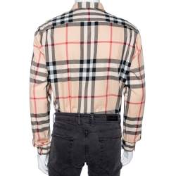 Pre Owned Burberry Brit Beige Checked Cotton Pocketed Button Down Shirt L