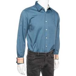 Pre Owned Burberry Brit Blue Cotton Button Front Shirt L
