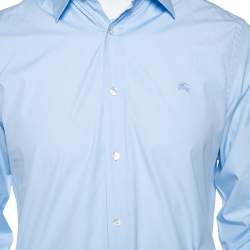 Pre Owned Burberry Brit Blue Cotton Long Sleeve Button Front Shirt M