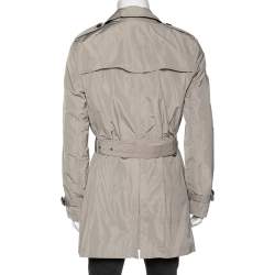 Pre Owned Burberry Brit Beige Synthetic Double Breasted Belted Trench Coat L