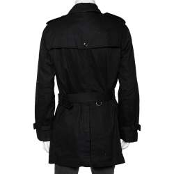 Pre Owned Burberry Brit Black Gabardine Double Breasted Belted Trench Coat L