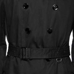 Pre Owned Burberry Brit Black Gabardine Double Breasted Belted Trench Coat L