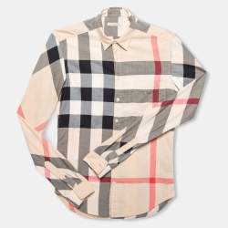Burberry Brit Beige Checked Cotton Button Front Shirt S