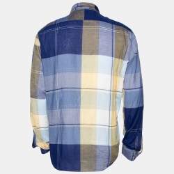 Burberry Brit Blue & Orange Checkered Cotton Button Front Shirt XL