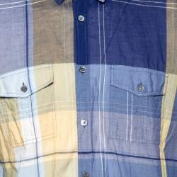 Burberry Brit Blue & Orange Checkered Cotton Button Front Shirt XL
