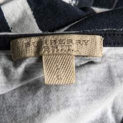 Pre Owned Burberry Brit White and Blue Cotton Striped Crew Neck T-Shirt L