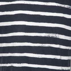 Pre Owned Burberry Brit White and Blue Cotton Striped Crew Neck T-Shirt L