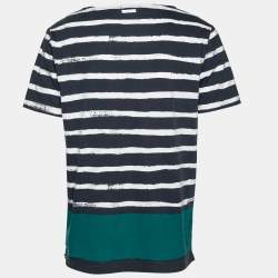 Pre Owned Burberry Brit White and Blue Cotton Striped Crew Neck T-Shirt L