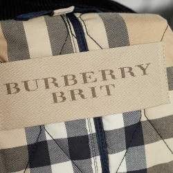 Pre Owned Burberry Brit Blue Quilted Synthetic Button Front Jacket XL