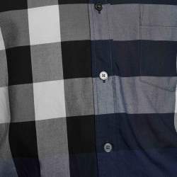 Pre Owned Burberry Brit Blue Checked Cotton Button Down Shirt XXXL