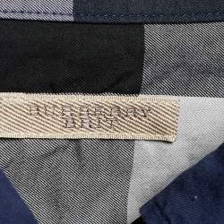 Pre Owned Burberry Brit Blue Checked Cotton Button Down Shirt XXXL