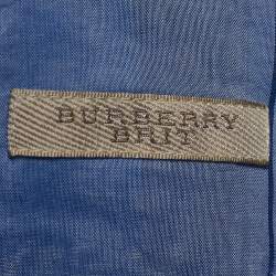 Pre Owned قميص بربري بريت قطن بوبلين كاروهات أزرق بأكمام ط ويلة مقاس كبير - لارج