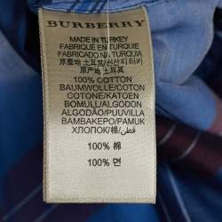 Pre Owned قميص بربري بريت قطن بوبلين كاروهات أزرق بأكمام طويلة مقاس كبير - لارج