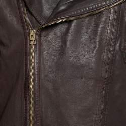 Burberry Brit Brown Leather Shearling Collar Biker Jacket L