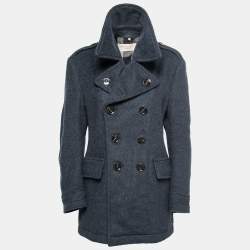 Pre Owned Burberry Brit Navy Blue Wool Double Breasted Coat M
