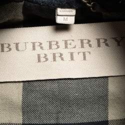 Pre Owned Burberry Brit Navy Blue Wool Double Breasted Coat M