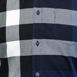 Pre Owned Burberry Brit Navy Blue Checked Cotton Button Down Shirt S
