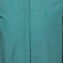 Pre Owned Burberry Brit Green Checked Cotton Concealed Button Shirt XL