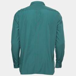 Pre Owned Burberry Brit Green Checked Cotton Concealed Button Shirt XL